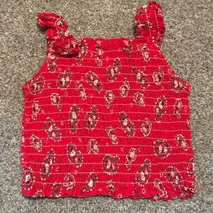 Vibrant Red Paisley Bandanna Print Smocked Tank Top, size 2T